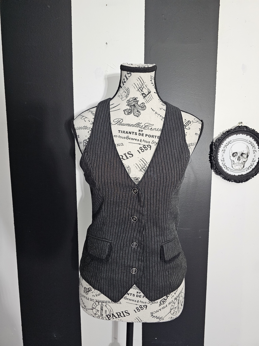 Women’s Pinstripe Tailored Vest - Black